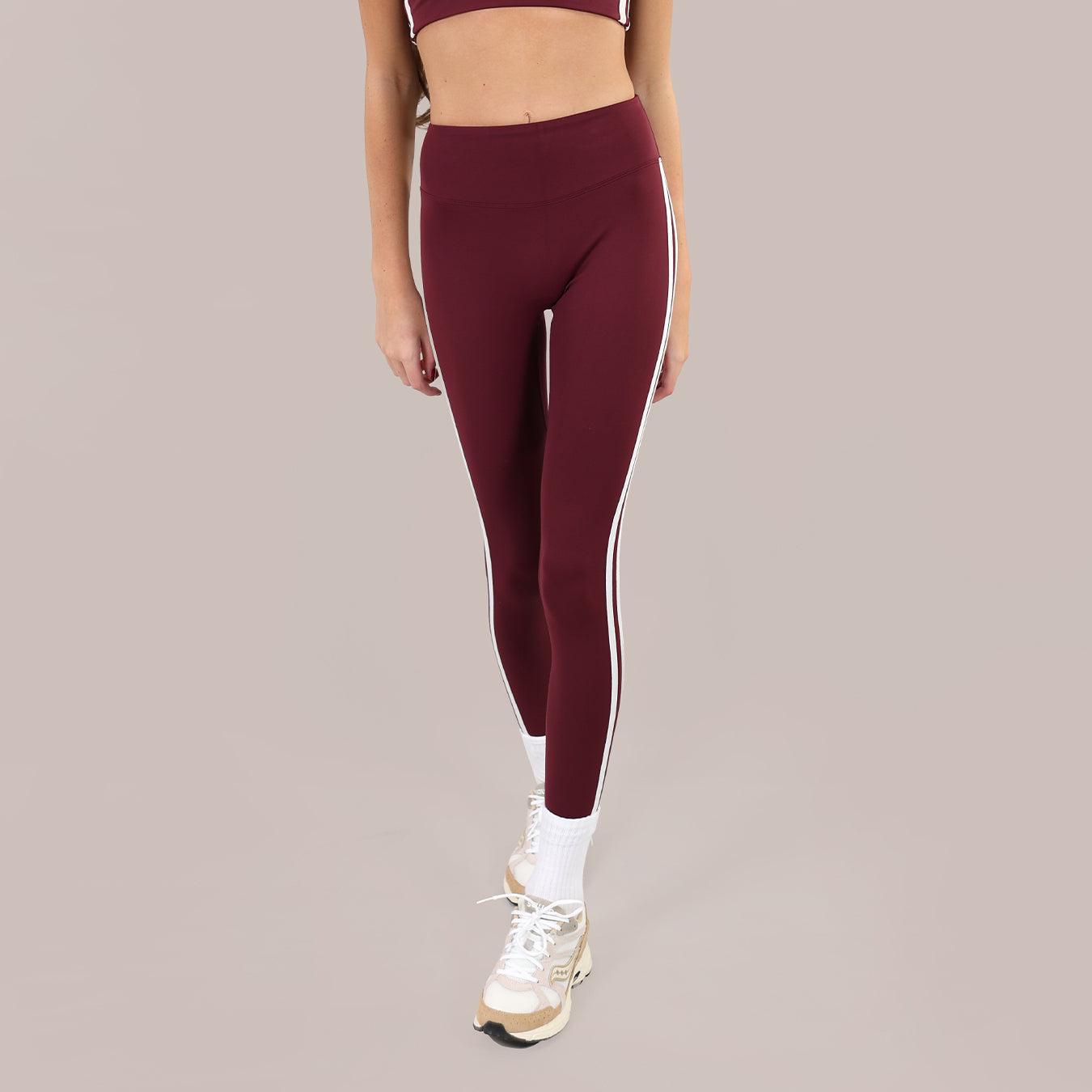 FIA ACTIVE STRIPE LEGGINGS - BURGUNDY